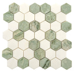 Envy Green & White Marble Hexagon Mosaic Tile Sample | Tile Club