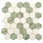 Envy Green & White Marble Hexagon Mosaic Tile | Tile Club