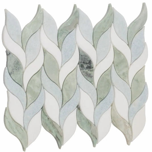 Envy Green and White Leaf Marble Mosaic Tile | Tile Club