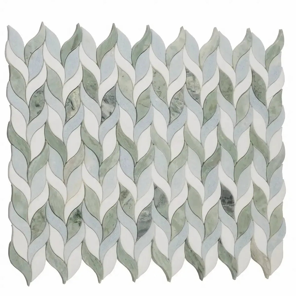 Envy Green and White Leaf Marble Mosaic Tile | Tile Club