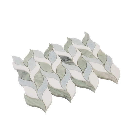 Envy Green and White Leaf Marble Mosaic Tile | Tile Club