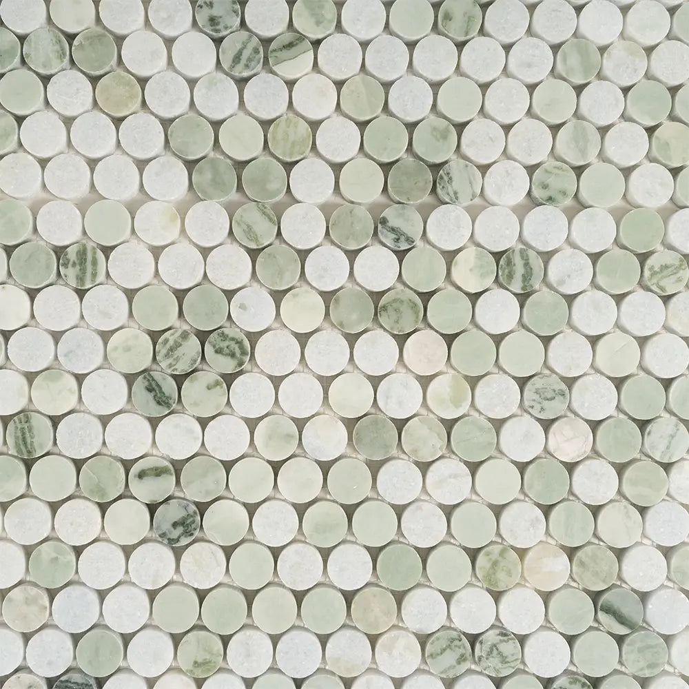 Envy Green Marble Penny Round Tile | Tile Club