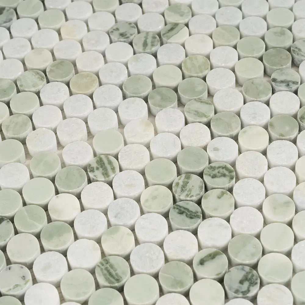Envy Green Marble Penny Round Tile | Tile Club