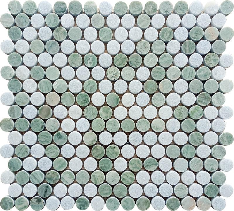 Envy Green and Blue Marble Penny Round Tile