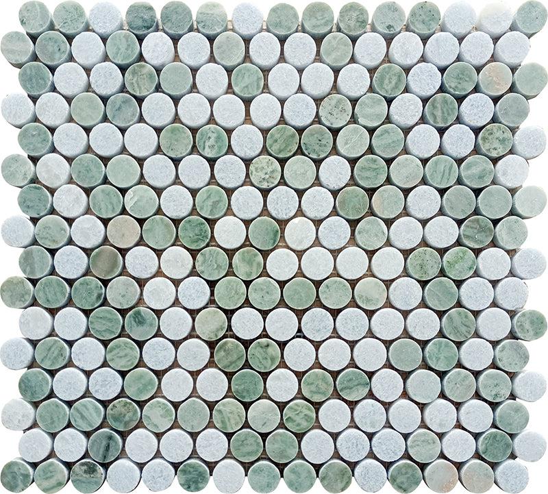 Envy Green and Blue Marble Penny Round Tile | Tile Club