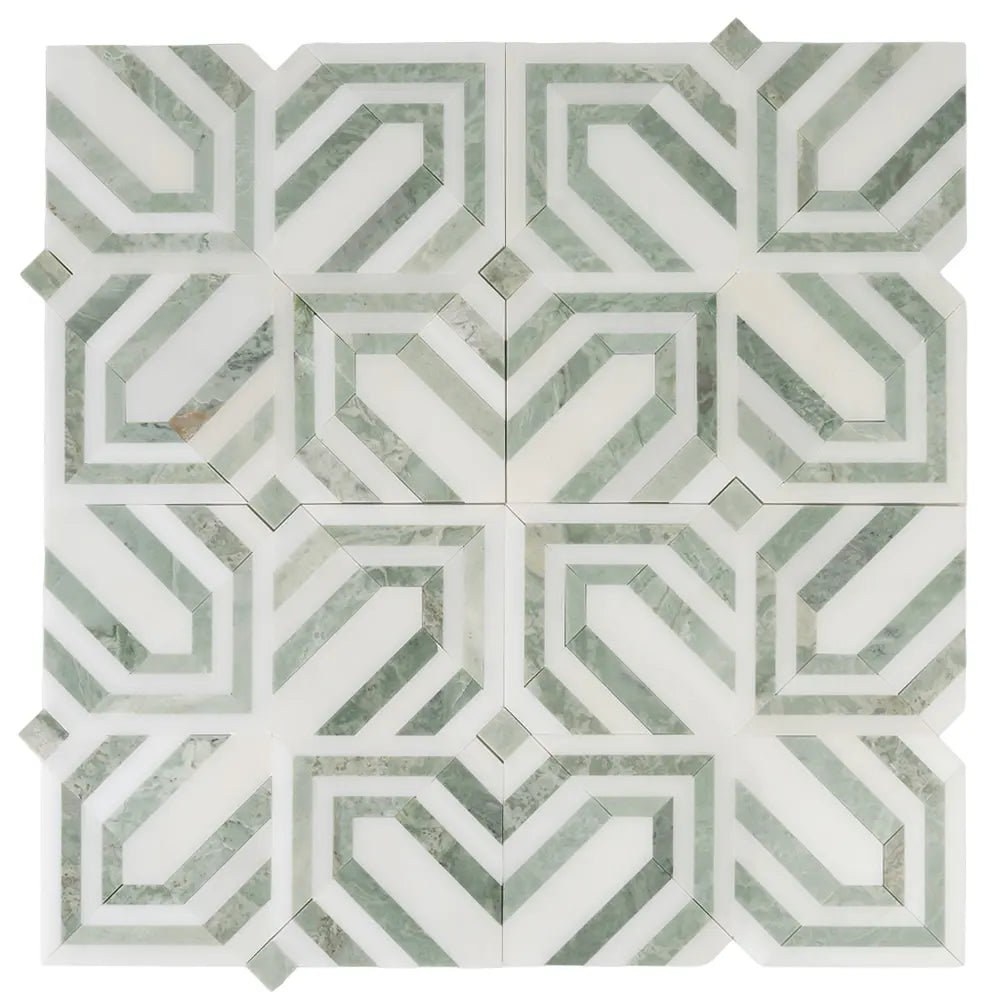 Envy Trinity Green Marble Geometric Mosaic Tile | Tile Club