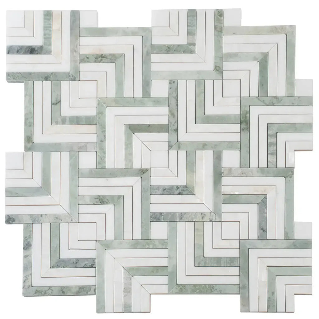 Envy Green Marble and Shell Square Weave Mosaic Tile | Tile Club