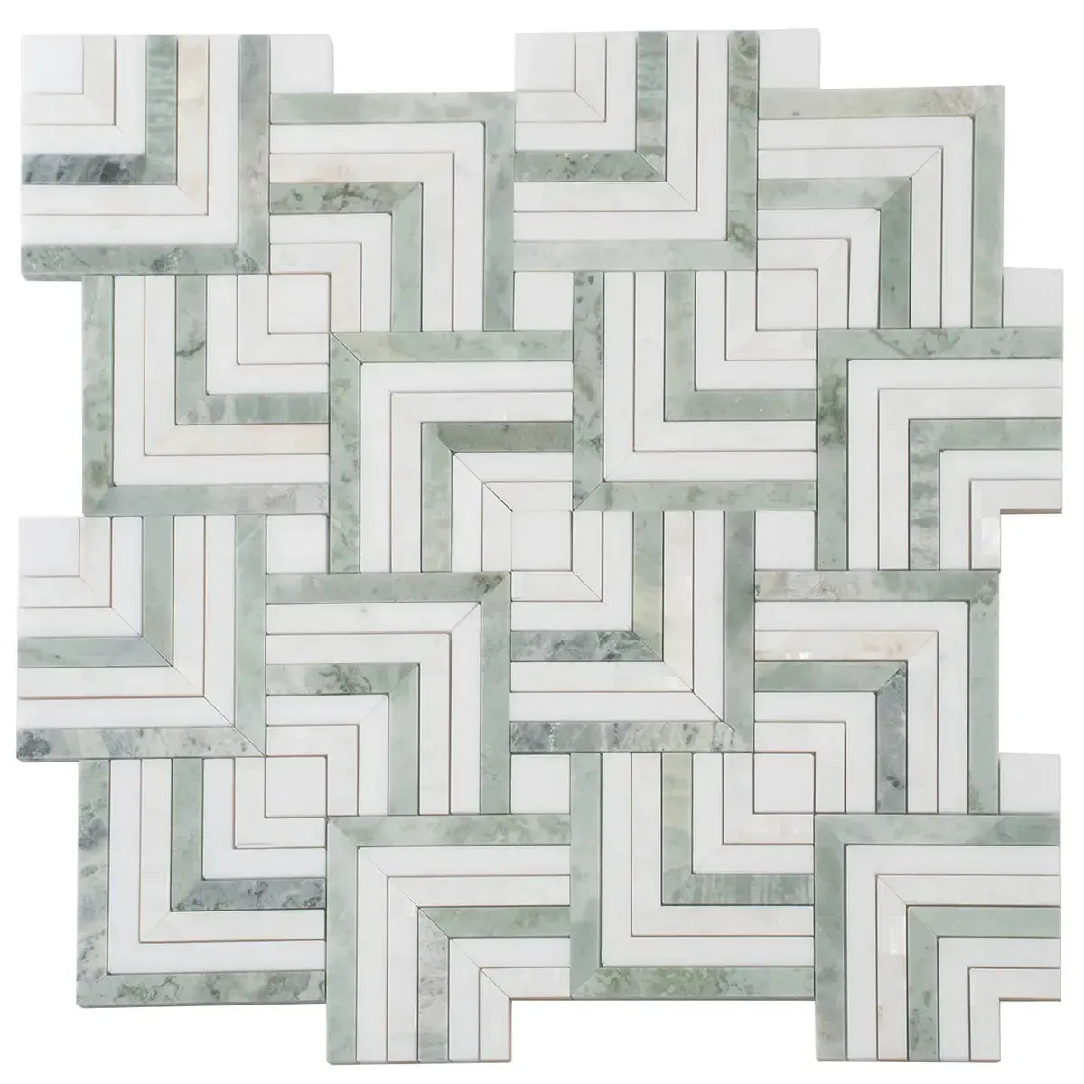 Envy Green Marble and Shell Square Weave Mosaic Tile | Tile Club