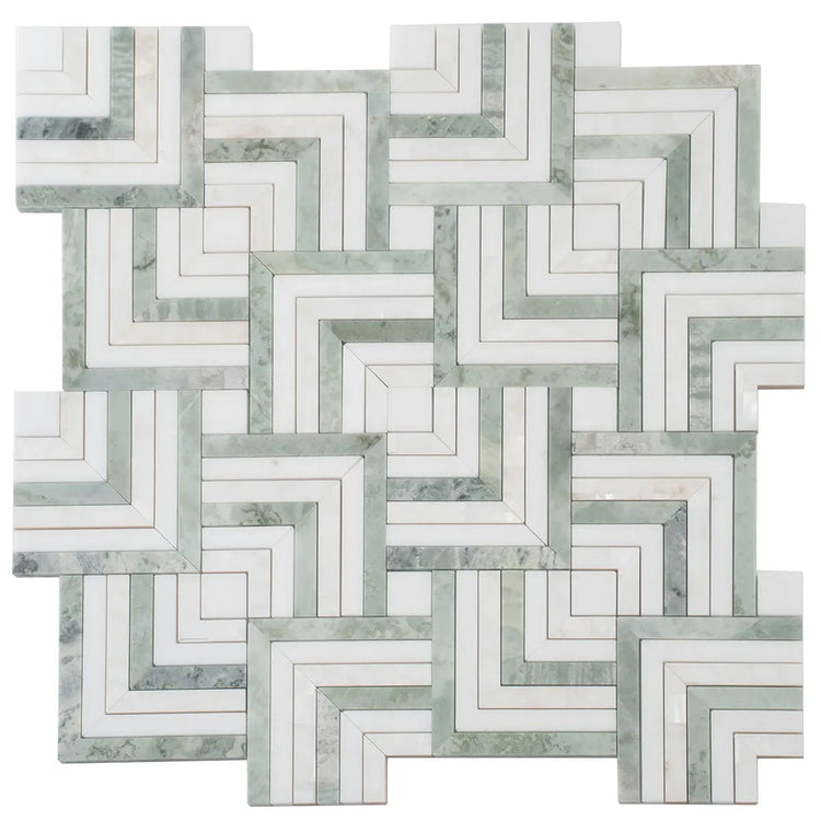 Envy Green Marble and Shell Square Weave Mosaic Tile | Tile Club