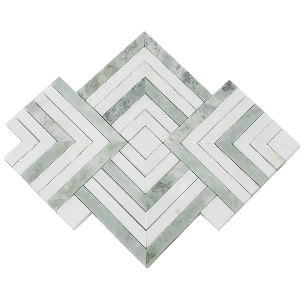 Envy Green Marble and Shell Square Weave Mosaic Tile | Tile Club