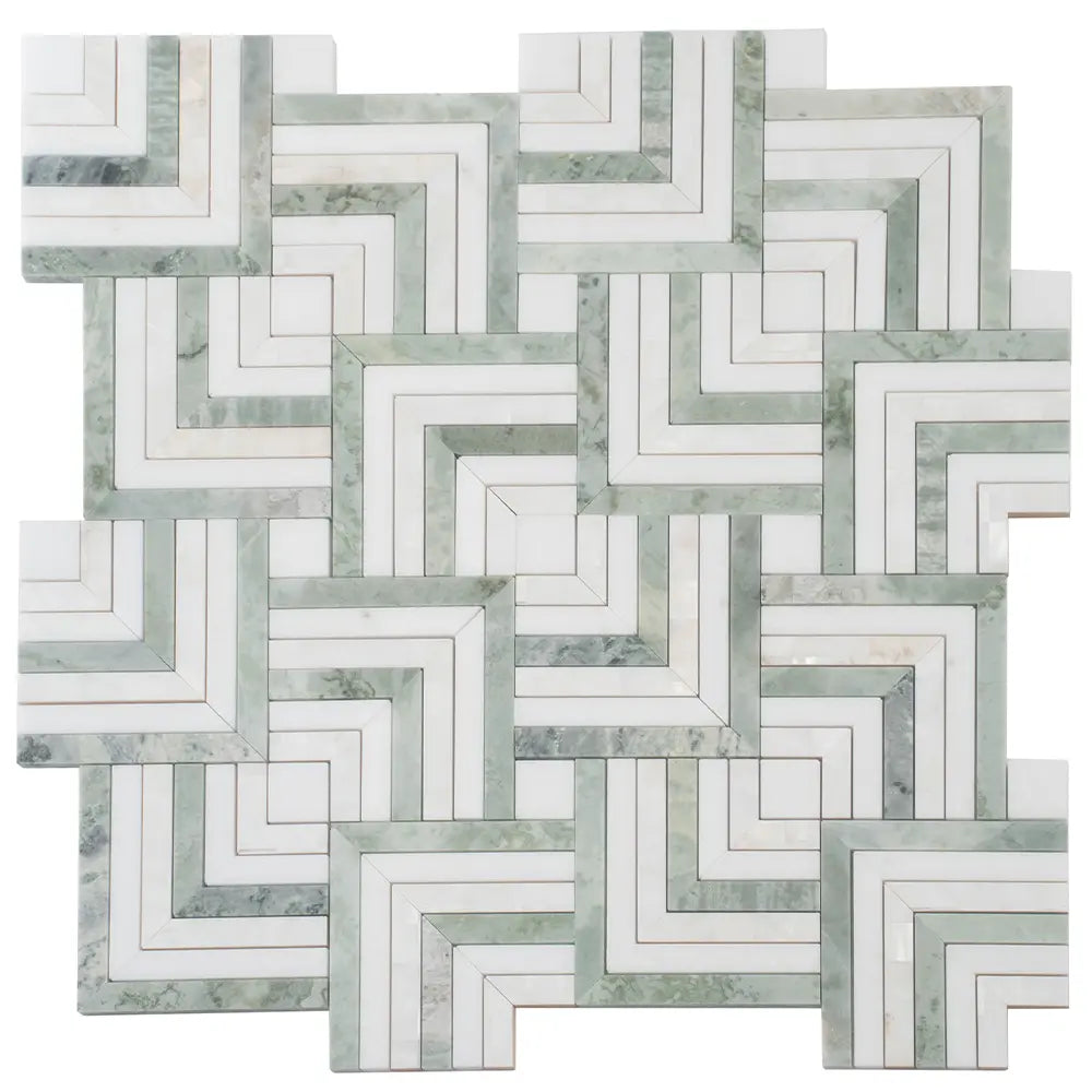 Envy Green Marble and Shell Square Weave Mosaic Tile | Tile Club