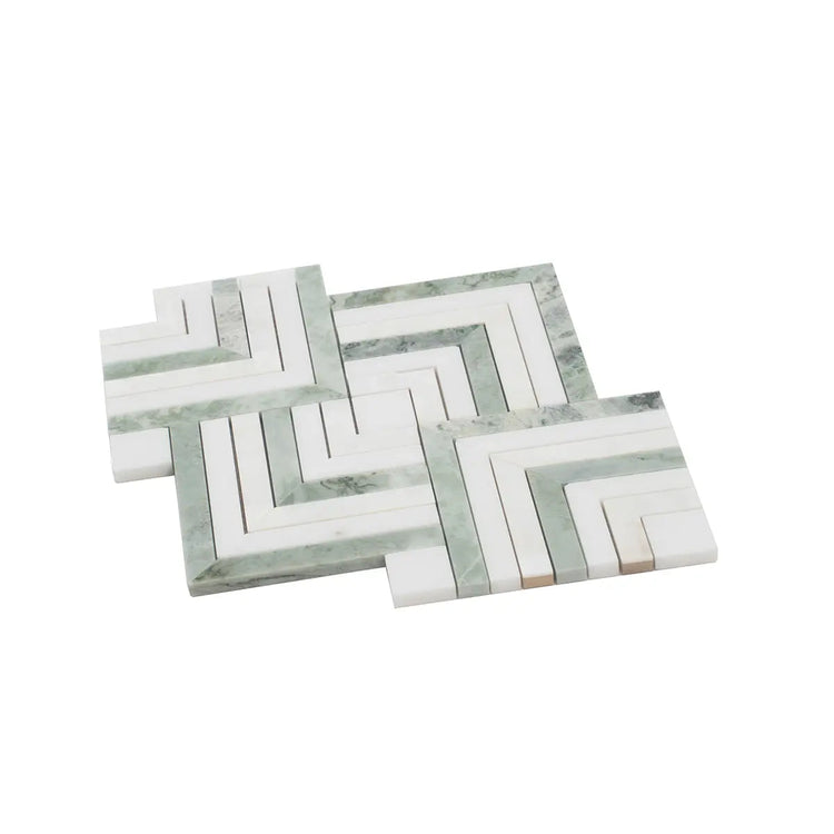 Envy Green Marble and Shell Square Weave Mosaic Tile | Tile Club