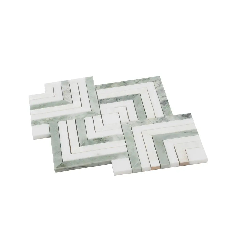 Envy Green Marble and Shell Square Weave Mosaic Tile | Tile Club