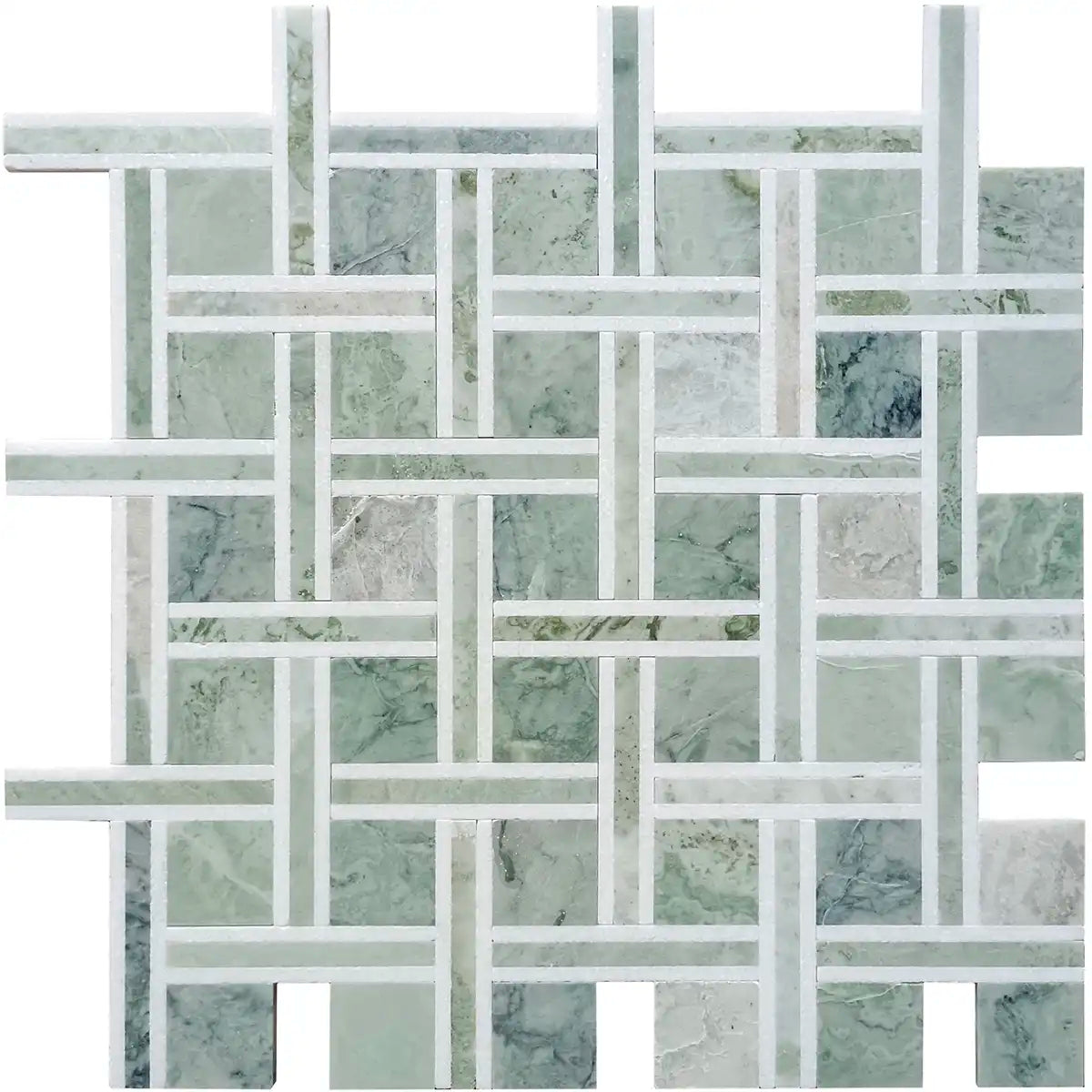Envy Green and White Basketweave Mosaic Tile | Tile Club
