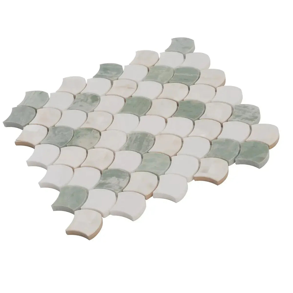 Envy Green Marble and Shell Mini Scale Marble Mosaic Tile | Tile Club
