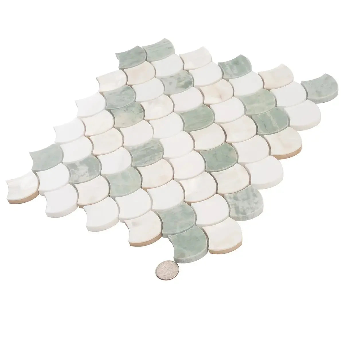 Envy Green Marble and Shell Mini Scale Marble Mosaic Tile | Tile Club