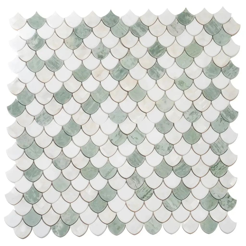 Envy Green Marble and Shell Mini Scale Marble Mosaic Tile | Tile Club