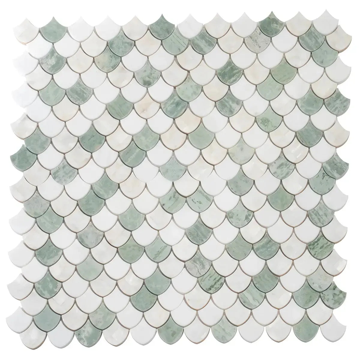Envy Green Marble and Shell Mini Scale Marble Mosaic Tile | Tile Club