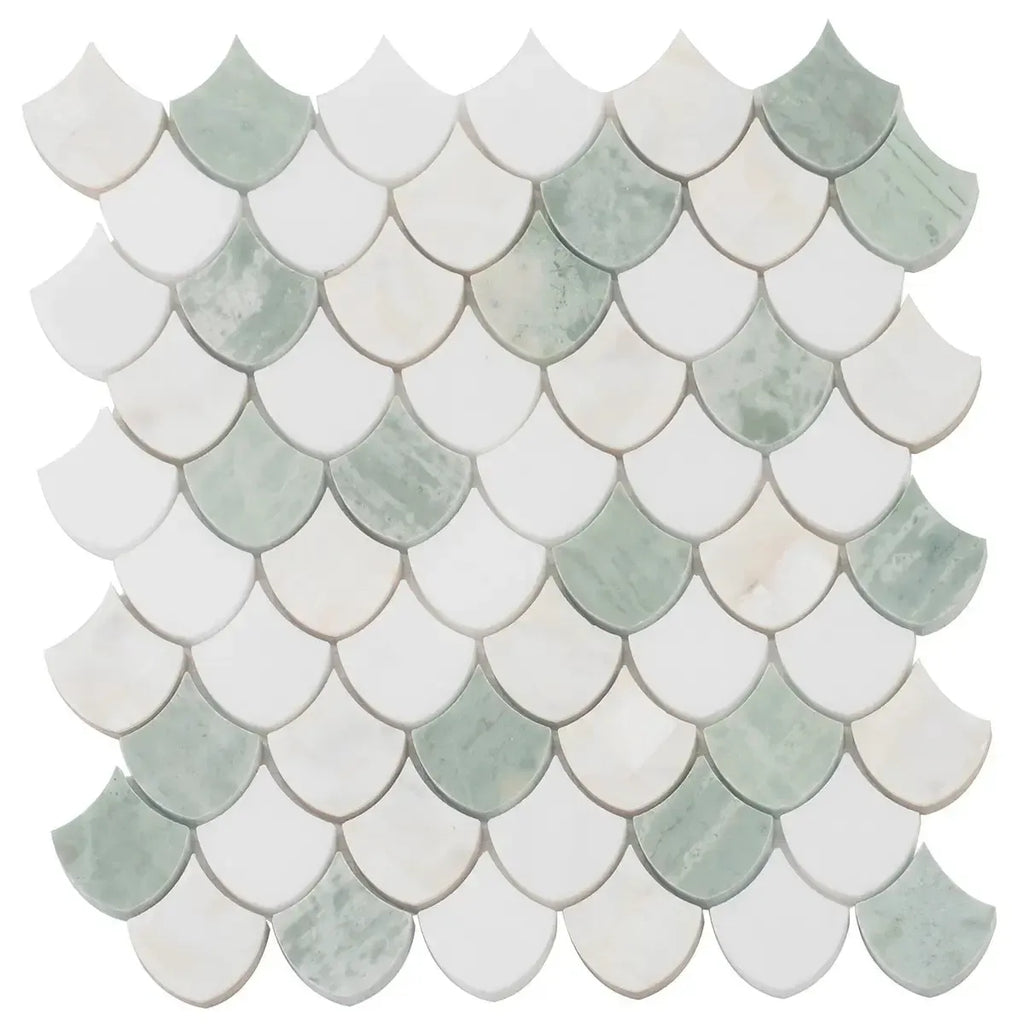 Envy Green Marble and Shell Mini Scale Marble Mosaic Tile | Tile Club