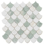 Envy Green Marble and Shell Mini Scale Marble Mosaic Tile | Tile Club