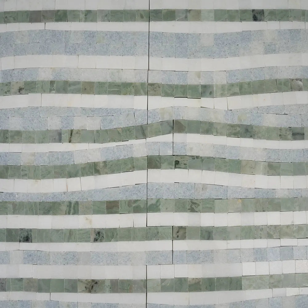 Envy Green and Thassos Waterfall Marble Mosaic Tile | Tile Club