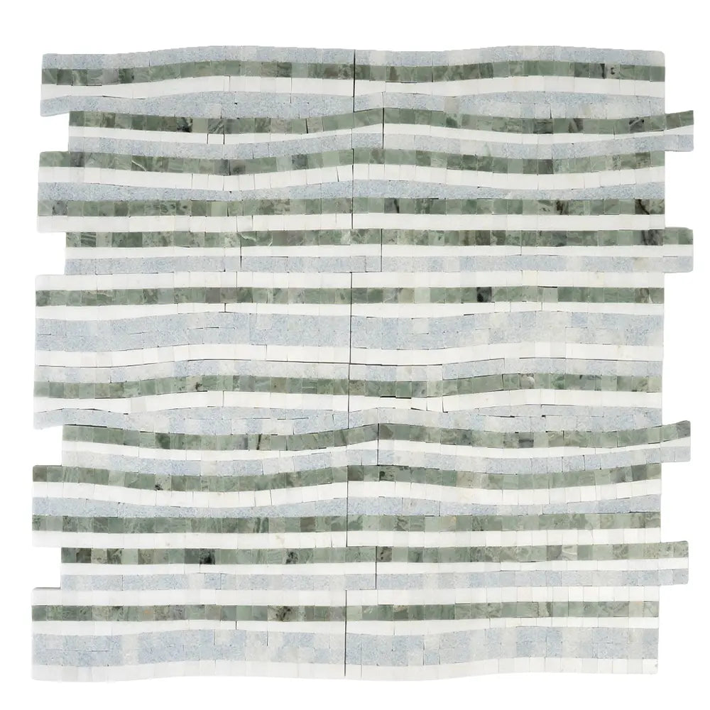 Envy Green and Thassos Waterfall Marble Mosaic Tile | Tile Club