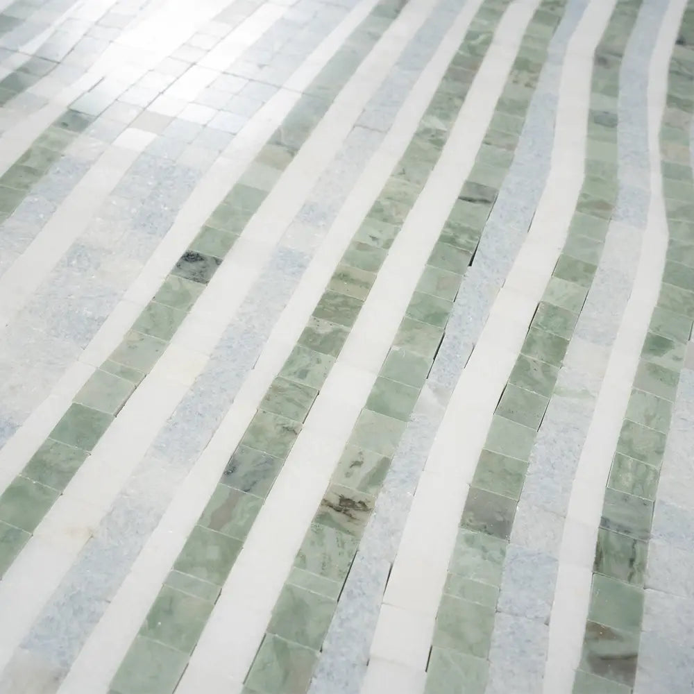 Envy Green and Thassos Waterfall Marble Mosaic Tile | Tile Club