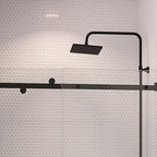 Ice White Glass Penny Round Tile Shower