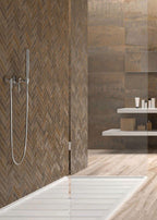 Ionic Herringbone Copper Porcelain Mosaic Tile Shower Wall