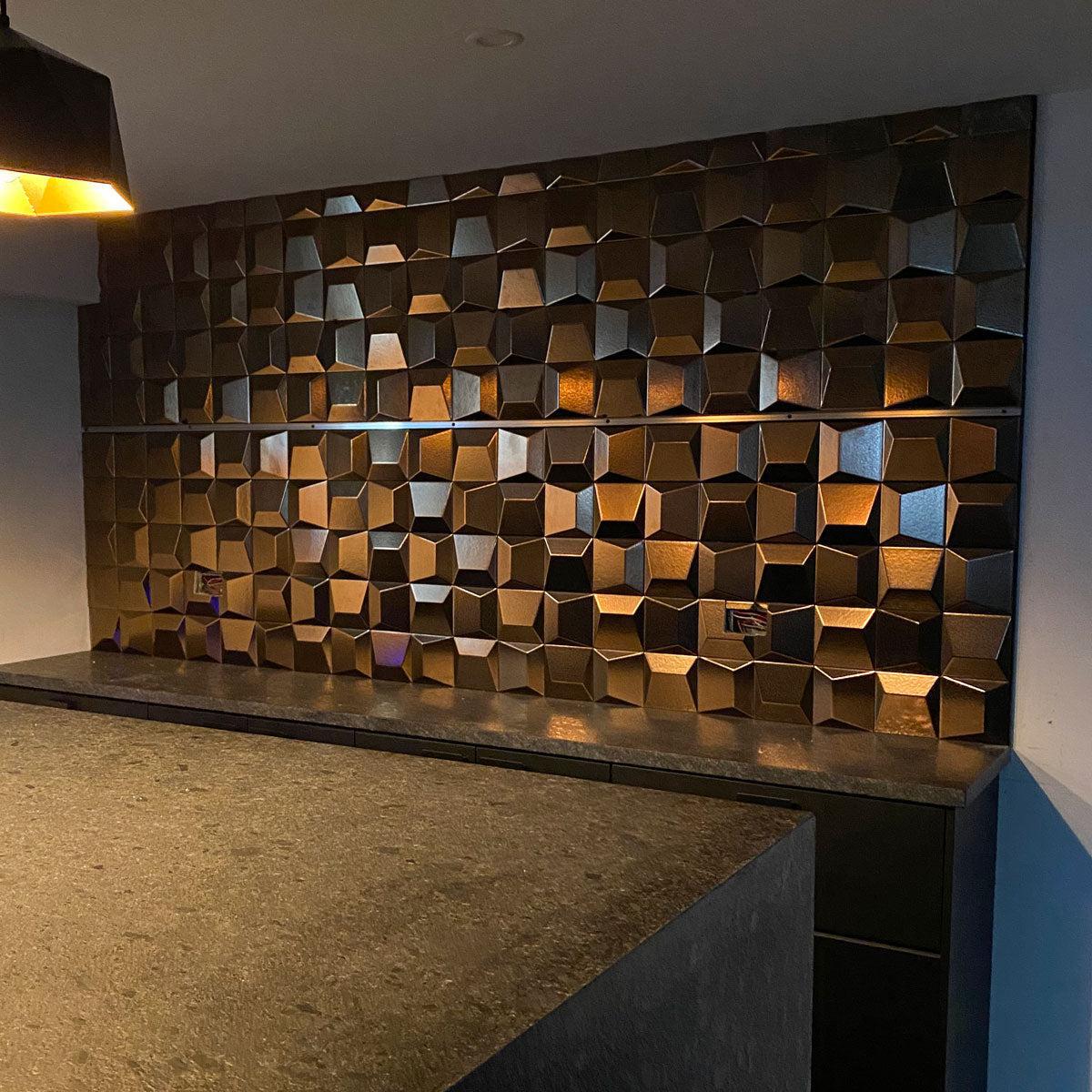 Copper look geometric 3D porcelain tile