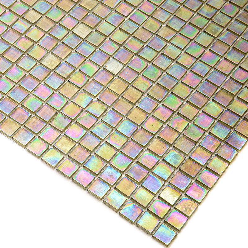 Iridescent Yellow Gold Squares Glass Tile