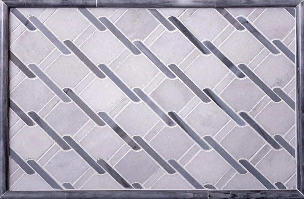 Italiano Bardiglio & Oriental White Marble Mosaic Tile