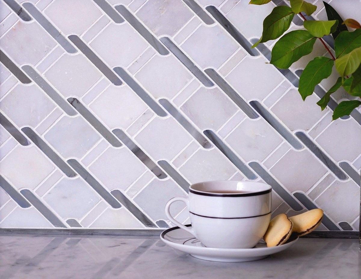 Italiano Bardiglio & Oriental White Marble Mosaic Tile