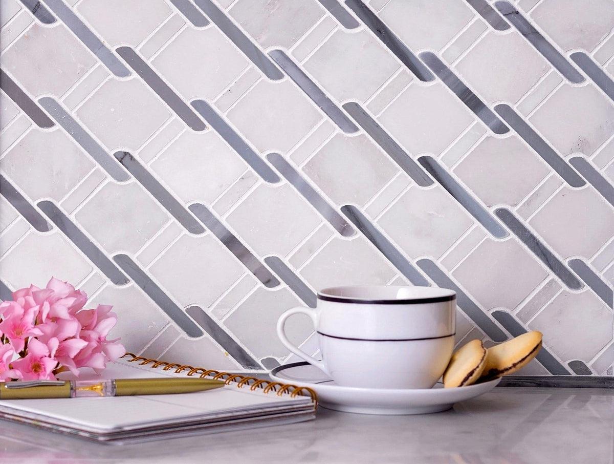 Italiano Bardiglio & Eastern White Marble Mosaic Tile | Tile Club