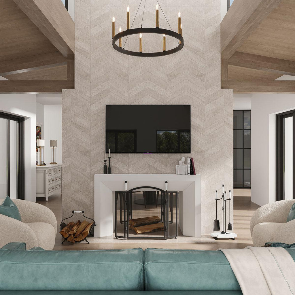 Japandi Chevron Gray Wood-Look Tile Flooring | Tile Club