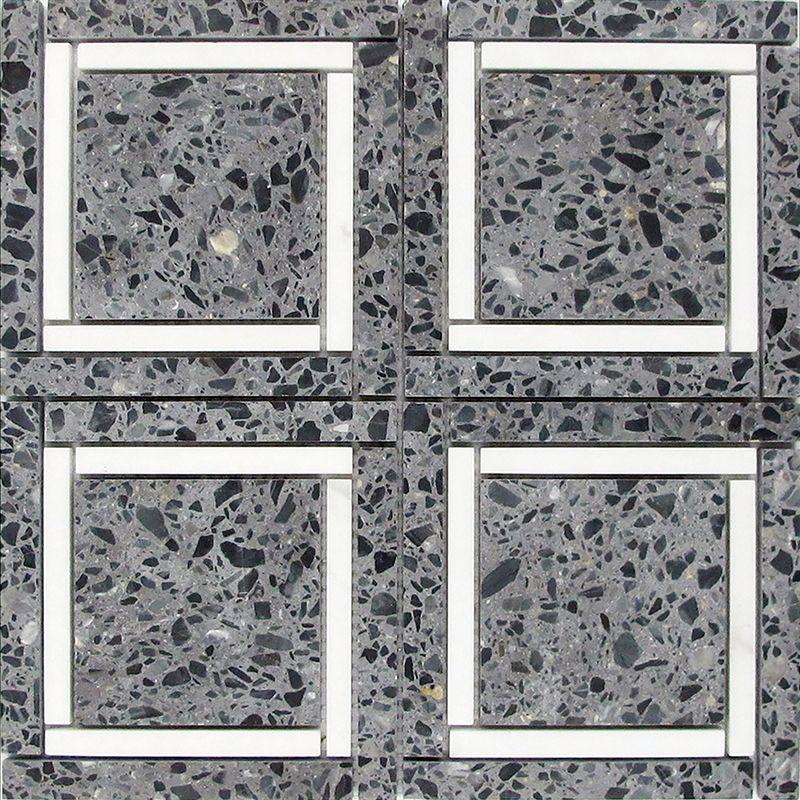 Black and Gray Terrazzo Square Mosaic Tile