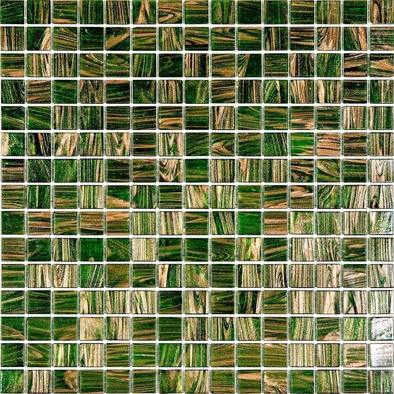 Jungle Green & Brown Squares Glass Pool Tile Sample