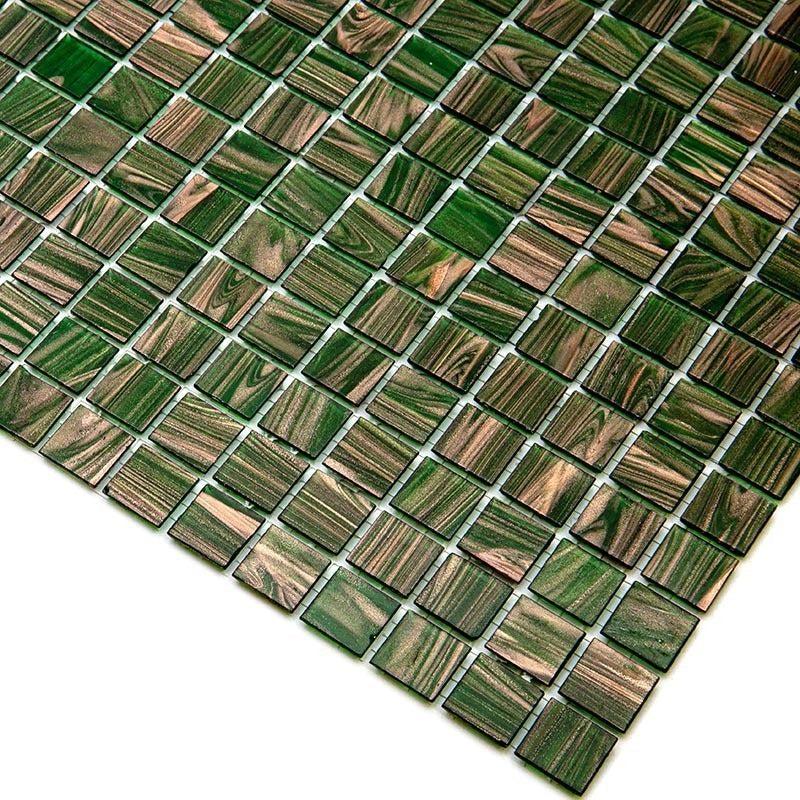 Jungle Green & Brown Squares Glass Pool Tile | Tile Club