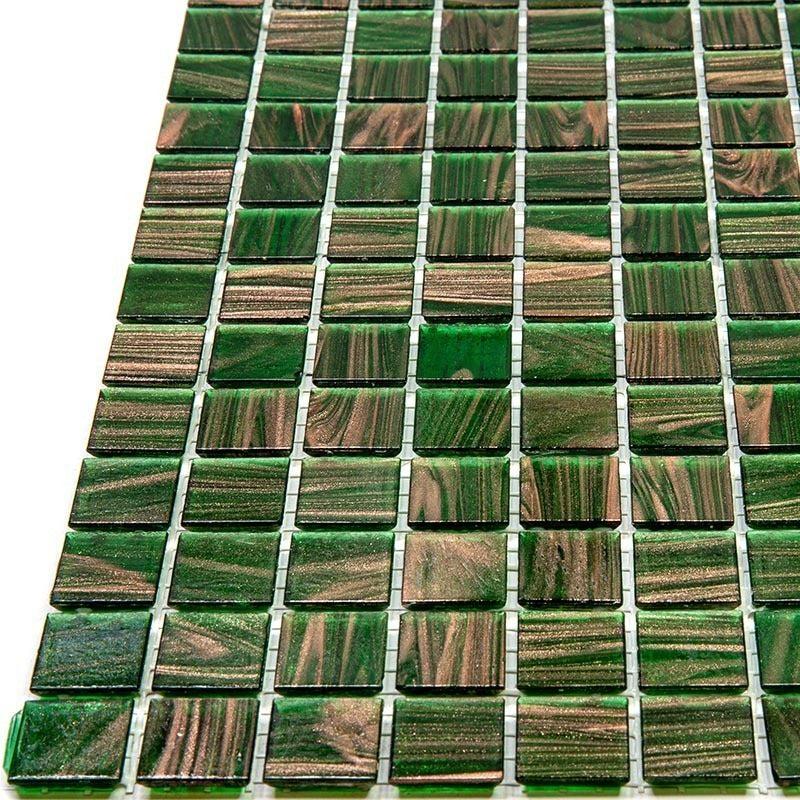 Jungle Green & Brown Squares Glass Pool Tile | Tile Club