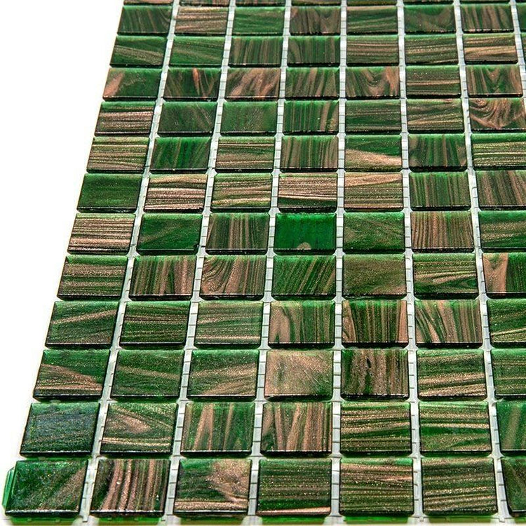 Jungle Green & Brown Squares Glass Pool Tile | Tile Club