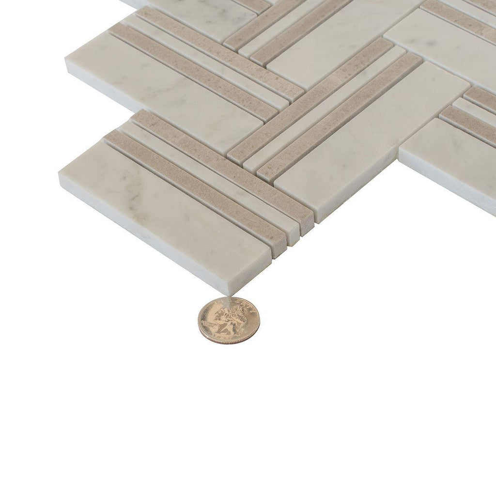 Nova Herringbone Beige Marble Tile | Tile Club