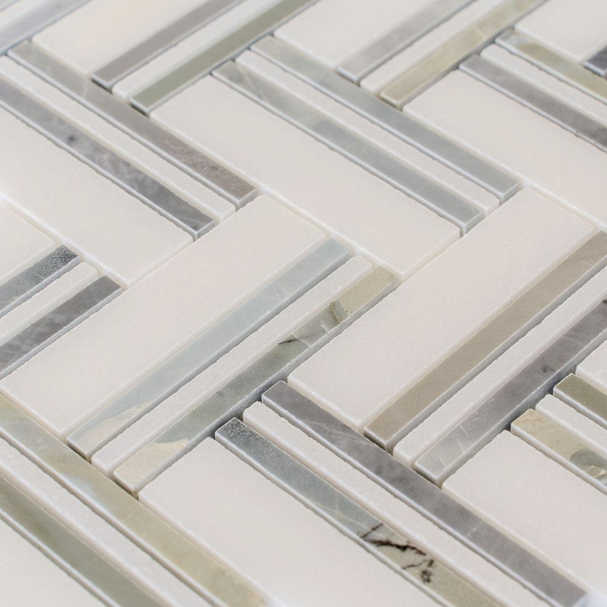 Nova Herringbone Blue Marble Tile | Tile Club