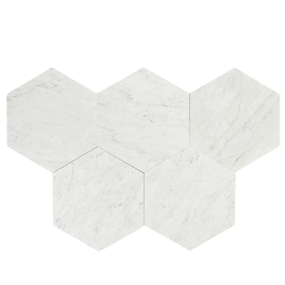 10 Inch White Carrara Marble Hexagon Honed Marble Mosaic Tile | Tile Club