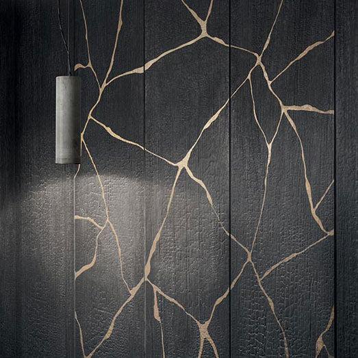  Kasai Notte Kintsugi Large Format Black and Gold Rectified Porcelain Tile