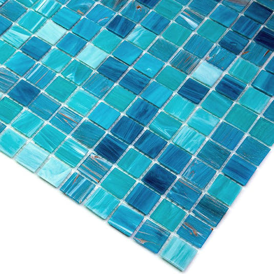 Koi Pond Blue Mixed Squares Glass Tile | Tile Club