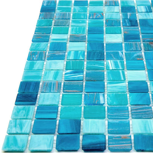 Koi Pond Blue Mixed Squares Glass Tile | Tile Club