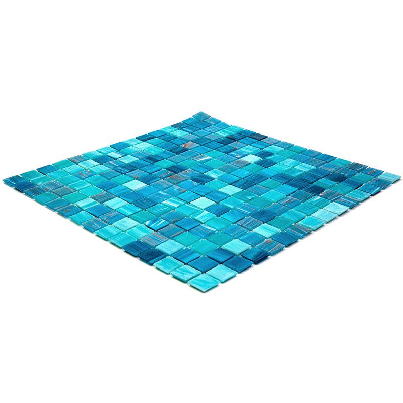 Koi Pond Blue Mixed Squares Glass Tile