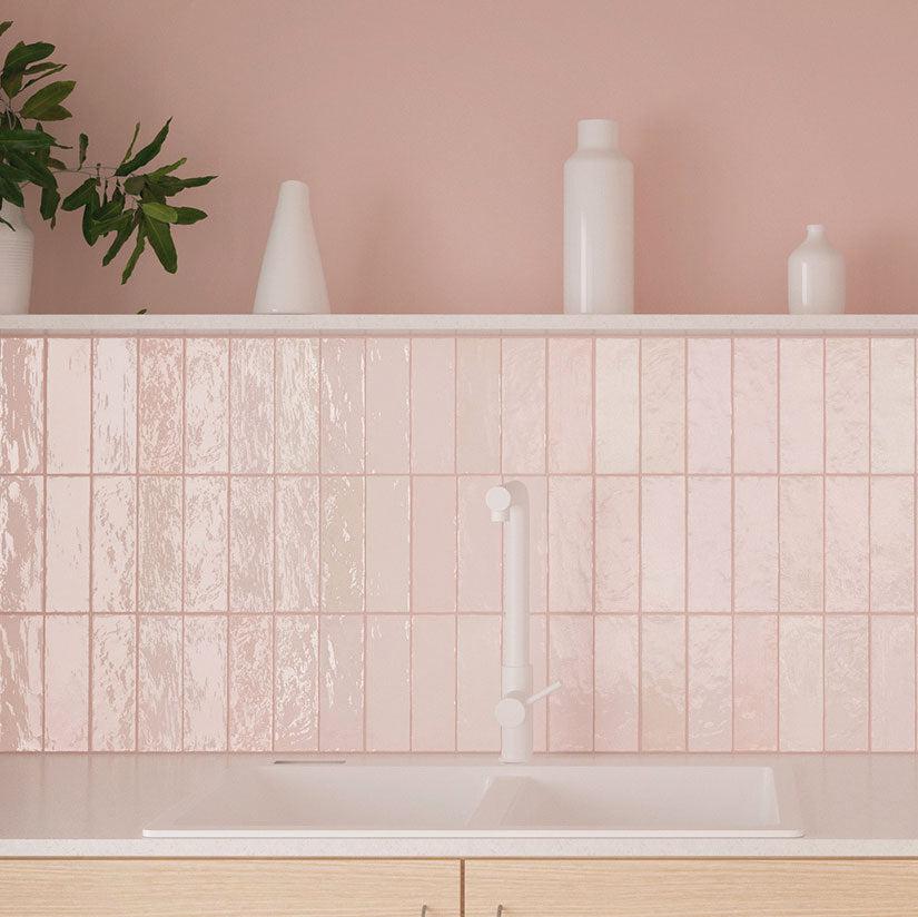 La Riviera Rose Pink Ceramic Subway Tile 2.5x8