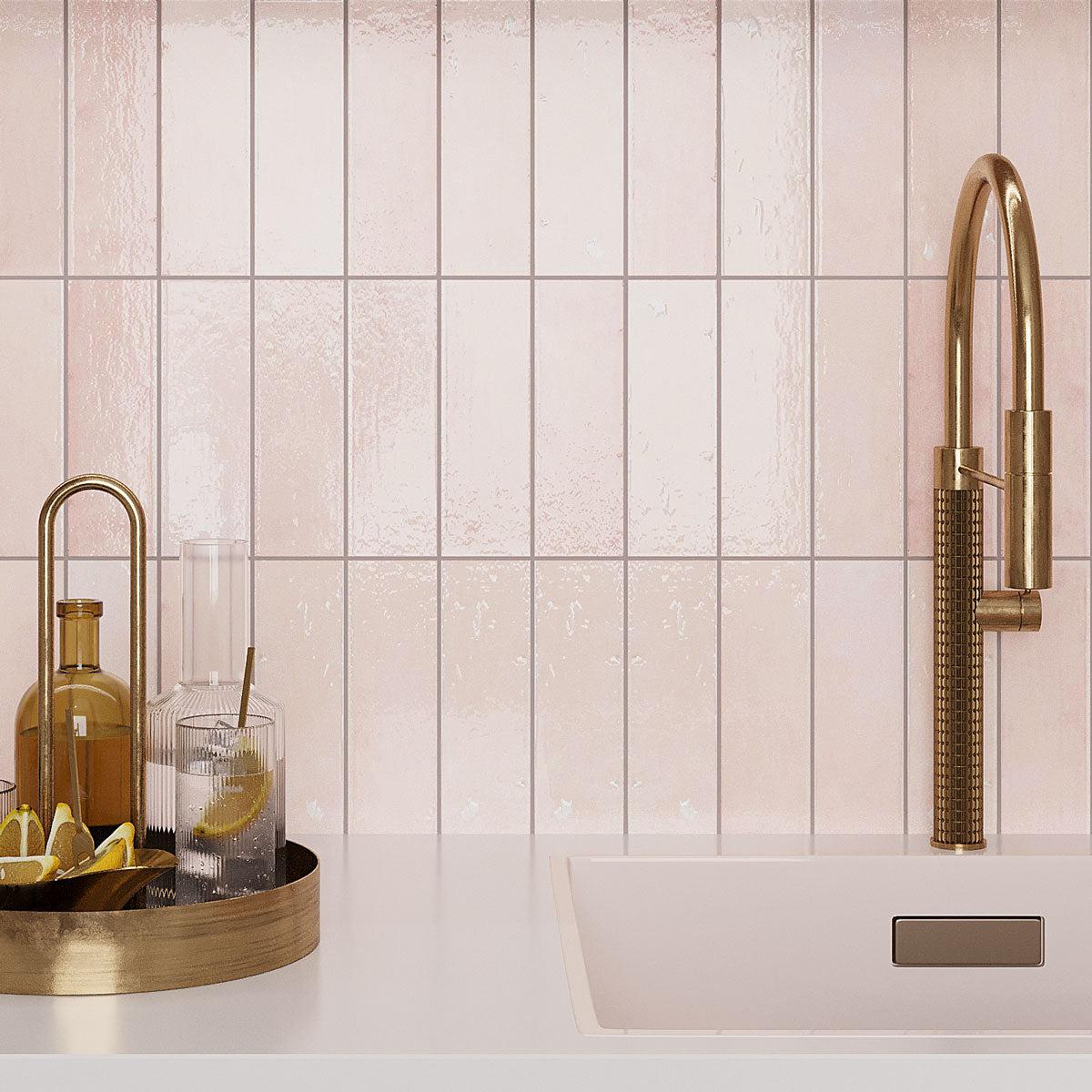 La Riviera Rose Pink Ceramic Subway Tile Vertical Backsplash