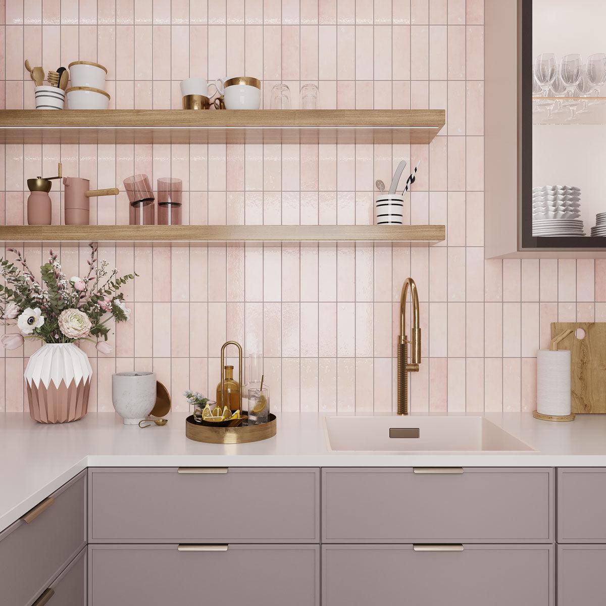 La Riviera Rose Pink Ceramic Subway Tile 2.5x8" | Tile Club